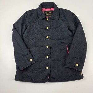 Coach Quilted Barn Jacket Black Pink Lining Gold Buttons‎ Womens Size M